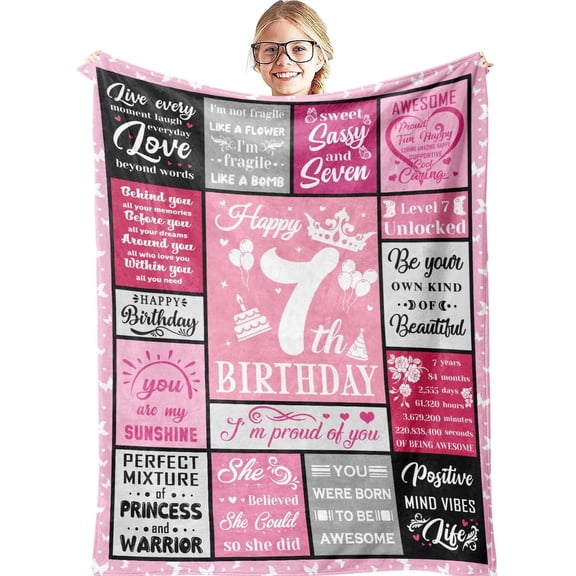 DAJU Gift for 7 Year Old Girl 7 Year Old Girl Birthday Gifts Birthday Gift for 7 Year Old Girl 7 Year Old Girl Gift Ideas 7th Birthday Decorations for Girls Blanket(60*80inch)
