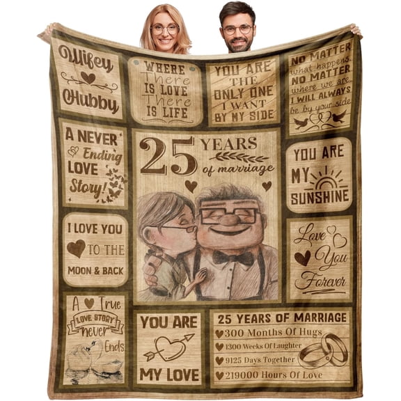 DAJU Gifts for 25th Anniversary Blanket Silver 25 Years of Marriage Gifts for Husband Wife Parents Happy 25th Anniversary Decorations for Her Him(40*50inch)