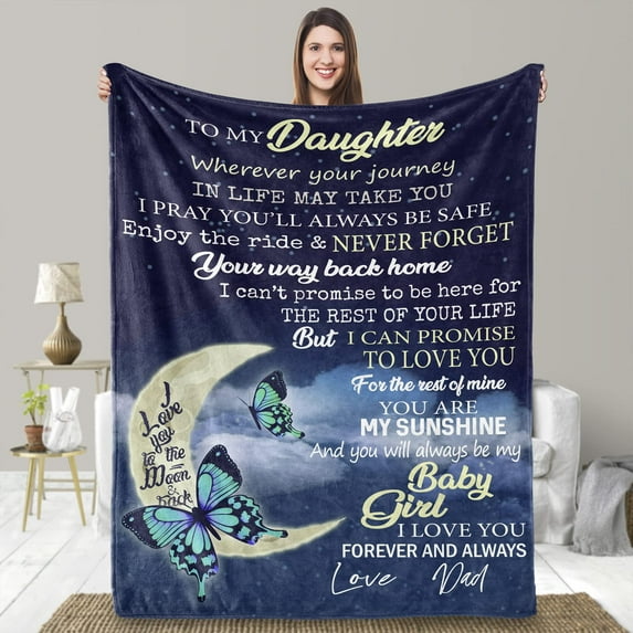 DAJU Gifts for Daughter Valentines Birthday Gifts for Daughter Gifts from Dad Butterfly Fleece Blanket(60*80inch)