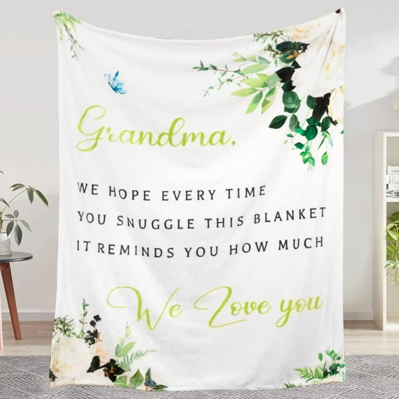 DAJU Grandma Birthday Blanket from Granddaughter Grandkids Grandma Blanket Super Soft Throw White Warm and Comfy Throw Blanket(50*60inch)