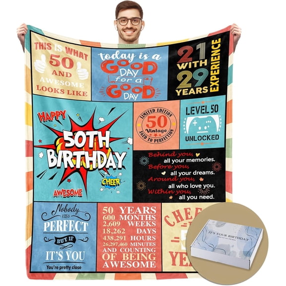 DAJU Happy 50th Birthday Gifts for Women with Gift Box Gifts for Women Turning 50 50 Year Old Gift Ideas for Her Blanket for 50th Birthday Decorations for Women(40*50inch)