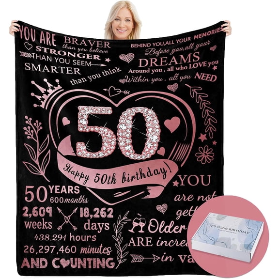 DAJU Happy 50th Birthday Gifts for Women with Gift Box Gifts for Women Turning 50 50 Year Old Gift Ideas for Her Blanket for 50th Birthday Decorations for Women(40*50inch)