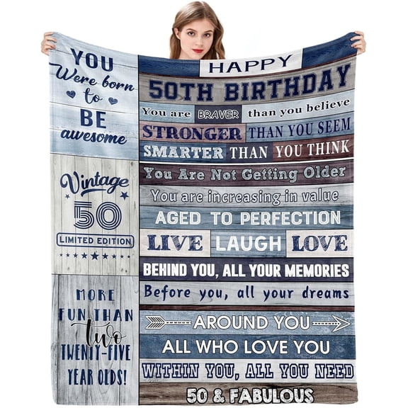 DAJU Happy 50th Birthday Gifts for Women Men 50th Birthday Gifts for Men 50th Birthday Decorations Blanket 50th Birthday Gifts Ideas for Husband Dad Mom 50th Birthday Throw Blanket(60*80inch)