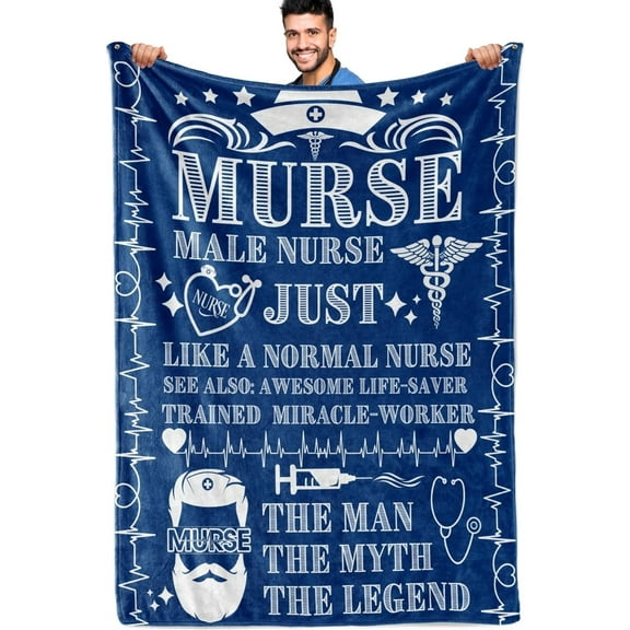 DAJU Male Nurse Blanket Funny Nurse Gifts for Men Murse Warm Soft Fuzzy Blanket for RN Retired Male Nurse Throw Blanket Blue(40*50inch)