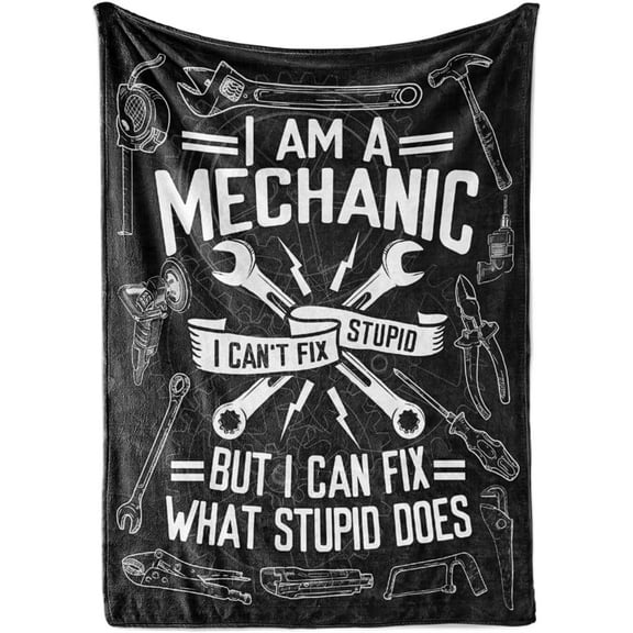 DAJU Mechanic Gifts for Men Flannel Throw Blanket Funny Unique Birthday for Him(50*60inch)