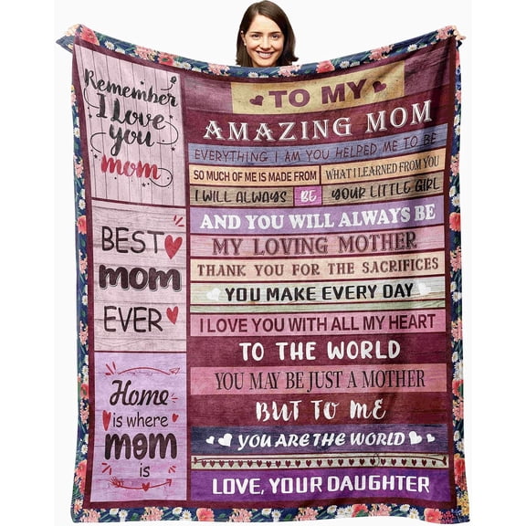 DAJU Mom Blankets from Daughter My Amazing Mom Blanket for Mother with Many Moved Words Thanksgiving Christmas Bday Mothers Day Presents for Mom Throw Blanket(60*80inch)