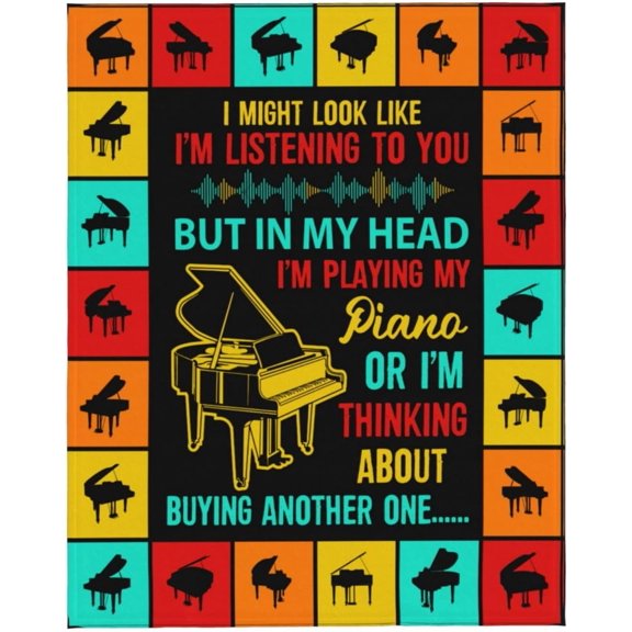 DAJU Music Blanket Music Gifts for Piano Lovers Colorful Piano Pattern and Quotes Blanket Music Blanket Home Decoration Piano Blanket for Adults & Kids(60*80inch)