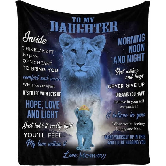 DAJU Personalized Love Blanket Throw to My Daughter from Mom you'll feel my love within it moring noon and night Lion Blanket for My Daughter(50*60inch)