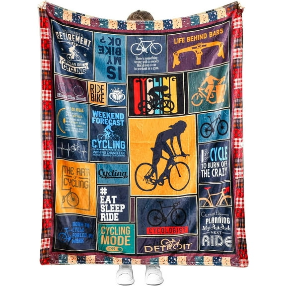 DAJU Soft Bicycle Cycling Blanket for Couch Bed Cozy Fleece Flannel Bike Cycling Throw Blanket for Kids Adults Cycling Gifts for Men and Women(50*60inch)