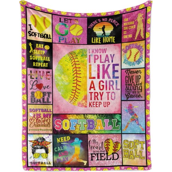 DAJU Softball Blanket Softball Gift for Girls Flannel Soft Warm Plush Sport Softball Throw Blanket for Girls Boys Teens Kids Softball Lovers All Season Couch Sofa Bed Living Room Decor(60*80inch)