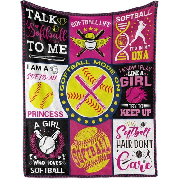 DAJU Softball Blanket Softball Gift for Girls Flannel Soft Warm Plush Sport Softball Throw Blanket for Girls Boys Teens Kids Softball Lovers All Season Couch Sofa Bed Living Room Decor(60*80inch)