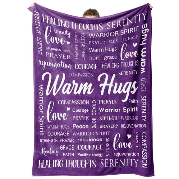 DAJU Warm Hugs Blanket Purple Background Get Well Gifts for Women Men Breast Cancer Gifts for Friends Fleece Blanket(60*80inch)