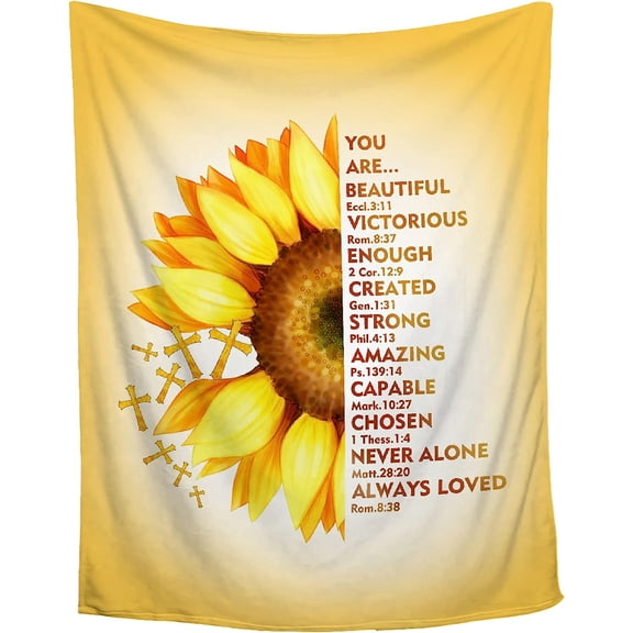 DAJU Yellow Sunflower Prayer Blanket Bible Verse Healing Inspirational Sympathy Fleece Throw Religious Christian Gifts for Women Wife Womens Gift Ideas(60*80inch)