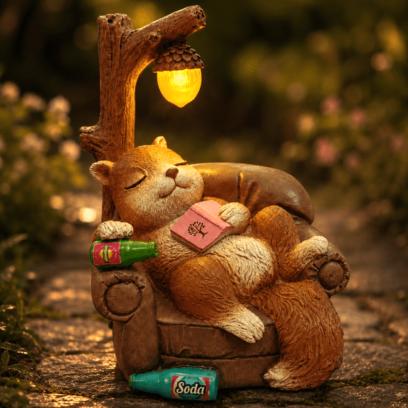 DAK Solar Squirrel Garden Statue with LED Acorn Light, Squirrel Figurine, Waterproof Resin UV Resistance