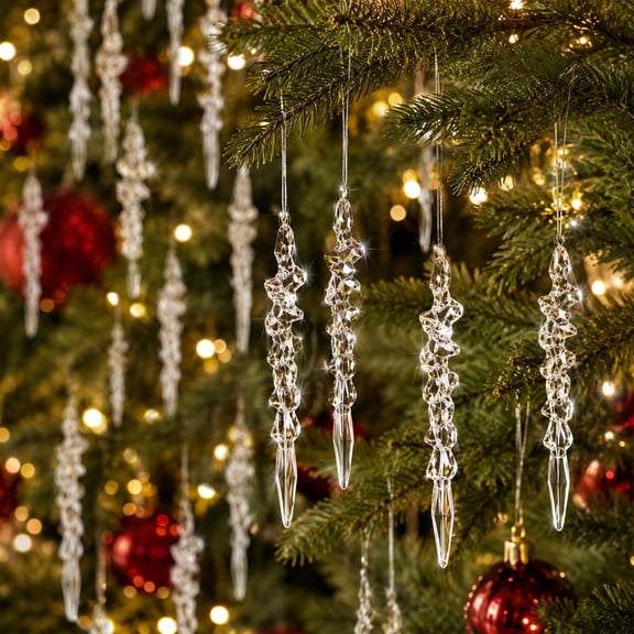DAKIMOE 12 pcs Icicles Crystal Christmas Ornaments Set,Clear Acrylic Decoration for Christmas Tree