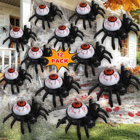 DAKIMOE 12PCS Halloween Spider Tea Lights with Spider Eyeballs LED Flameless Candles for Halloween Decoration Halloween Spider Decorations for Halloween Party Table Spooky Decor