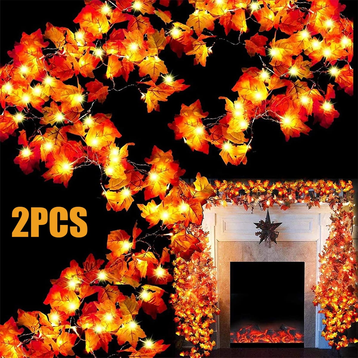 DAKIMOE 2 Pack Fall Decor String Lights Thanksgiving Maple Leaf Garland