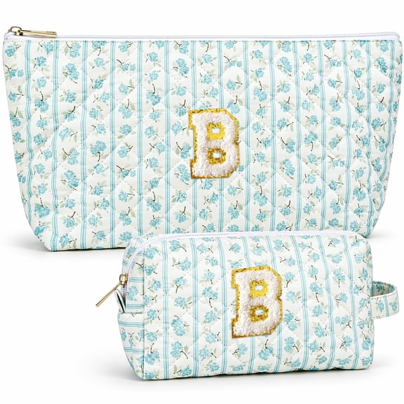 DAKIMOE 2PCS Makeup Bag Travel Toiletry Bag Cosmetic Bags Organizer Personalized Initial for Birthday Christmas Girl Women Girlfriend Teacher Valentines Day Gifts