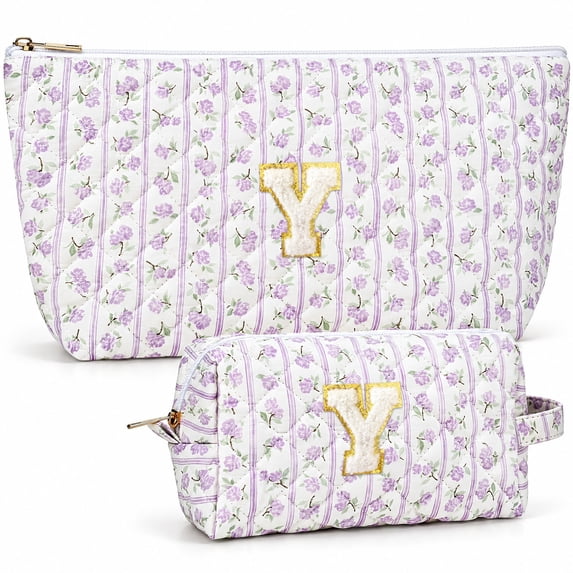 DAKIMOE 2PCS Makeup Bag Travel Toiletry Bag Cosmetic Bags Organizer Personalized Initial for Birthday Christmas Girl Women Girlfriend Teacher Valentines Day Gifts