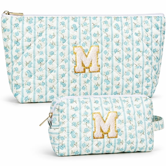 DAKIMOE 2PCS Makeup Bag Travel Toiletry Bag Cosmetic Bags Organizer Personalized Initial for Birthday Christmas Girl Women Girlfriend Teacher Valentines Day Gifts