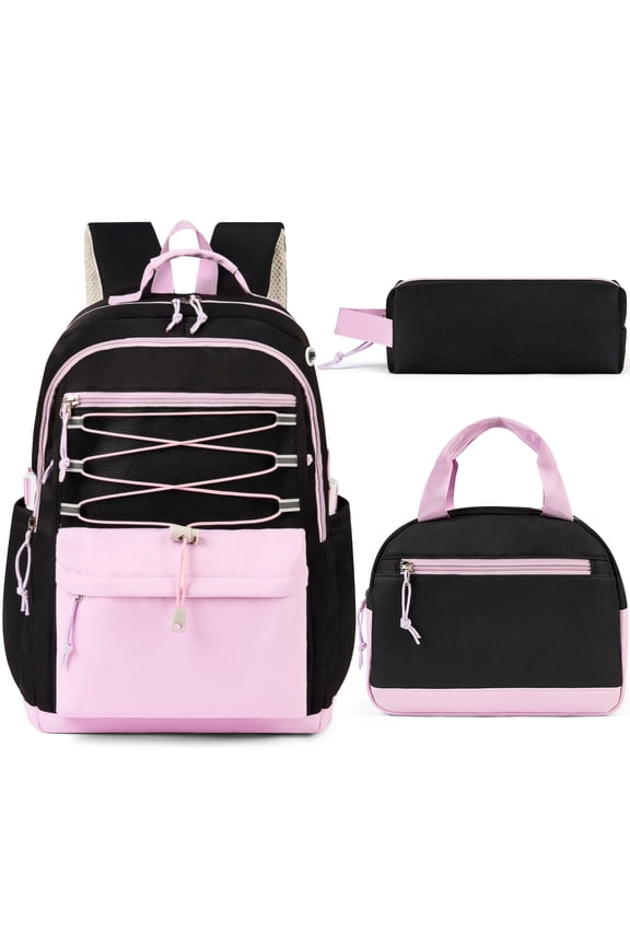 3 PCS School Backpacks for College Teens Cute Girlish Middle High School Bookbag Large Capacity Lightweight Waterproof Daypack for Students