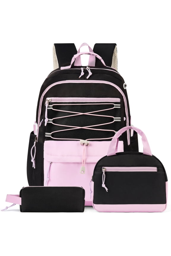 3 PCS School Backpacks for College Teens Cute Girlish Middle High School Bookbag Large Capacity Lightweight Waterproof Daypack for Students