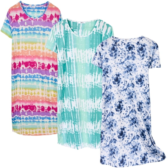 DAKIMOE 3 pack Nightgowns for Women Soft Cotton Short Sleeve Night Shirts Womens Print Sleep Shirts Loose Comfy Pajamas Sleepwear