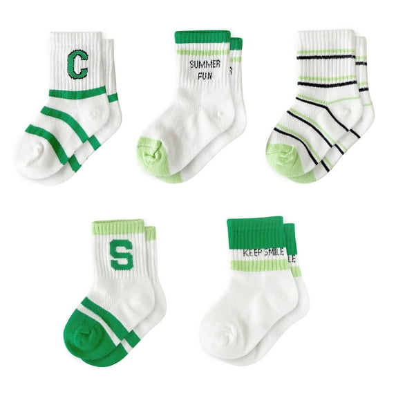 DAKIMOE 5 Pairs Baby Socks Cotton Mesh Kids Crew Socks with Grips Cute Sock for Newborn Toddler Boys Girls, Gender Neutral Gift for Baby Shower, 12-15 cm (1-3 Years Old)