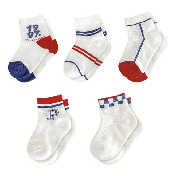 DAKIMOE 5 Pairs Baby Socks Cotton Mesh Kids Crew Socks with Grips Cute Sock for Newborn Toddler Boys Girls, Gender Neutral Gift for Baby Shower, 12-15 cm (1-3 Years Old)