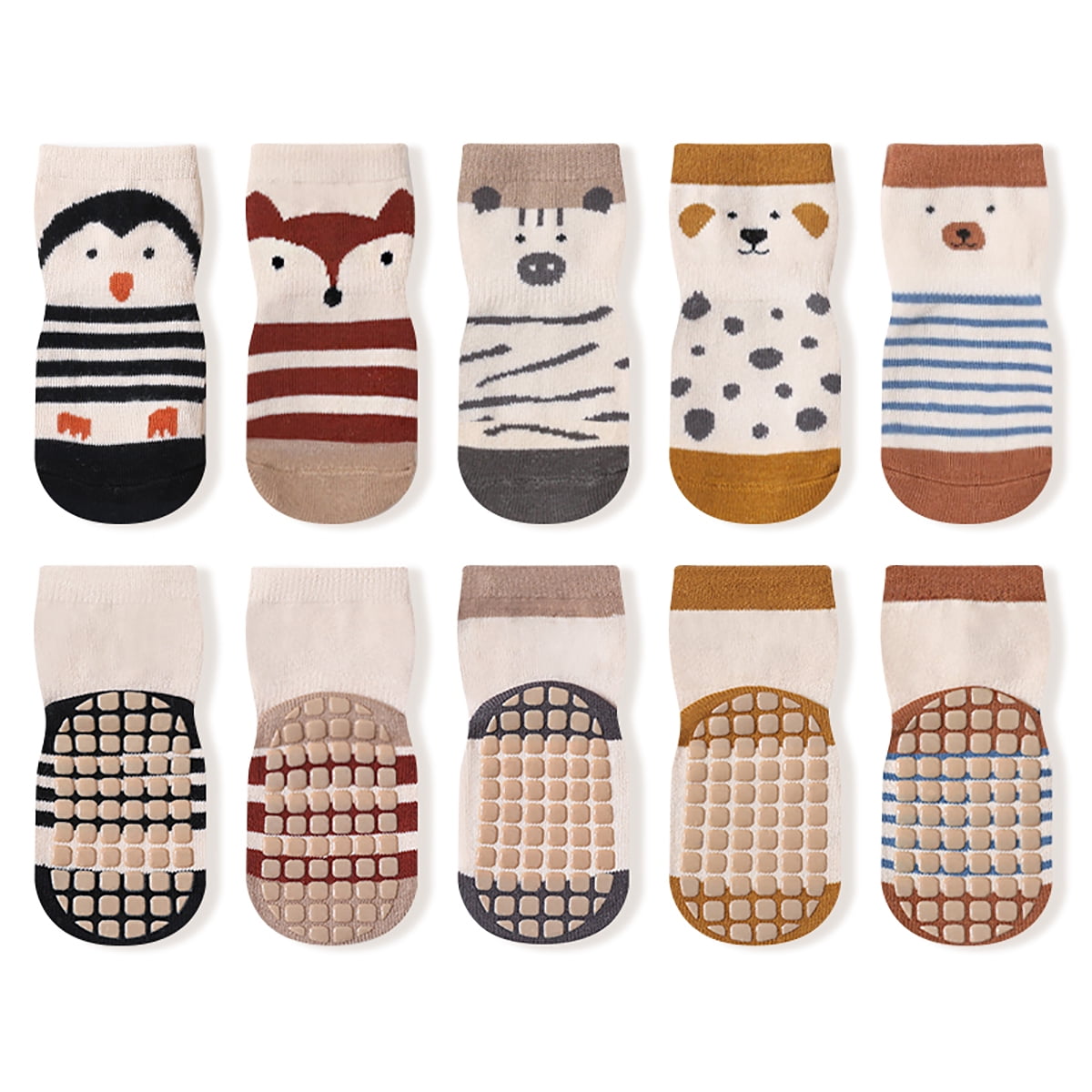 DAKIMOE 5 Pairs Baby Socks Non Slip Kids Crew Socks with Grips Cute ...