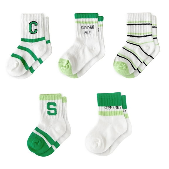 DAKIMOE 5 Pairs Baby Socks Non Slip Kids Crew Socks with Grips Cute Cotton Sock for Newborn Toddler Boys Girls, Gender Neutral Gift for Baby Shower, 12 cm (1-3 Years Old)