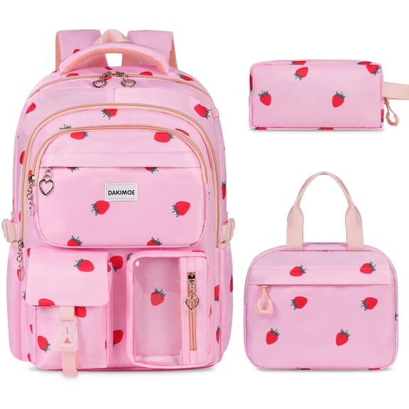 DAKIMOE Cute School Backpack Set Water Resistant Durable 3-in-1 School Bookbag for Travel & Daily Use