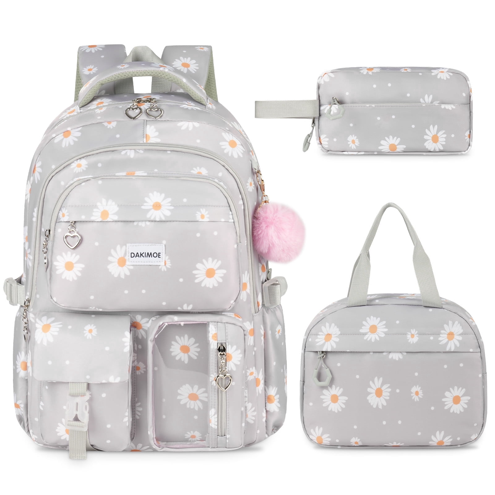 DAKIMOE Cute School Backpack Set Water Resistant Durable 3-in-1 School Bookbag for Travel & Daily Use