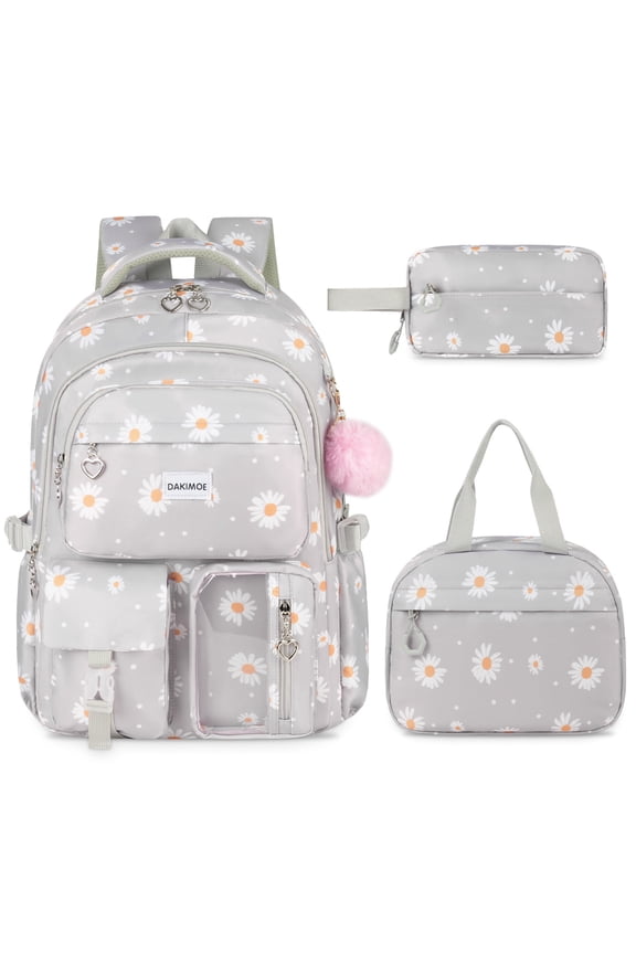 Cute School Backpack Set Water Resistant Durable 3-in-1 School Bookbag for Travel & Daily Use
