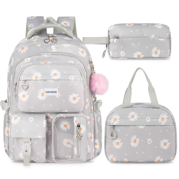 DAKIMOE Cute School Backpack Set for Kids with Lunch Tote Pencil Case Durable Water-Resistant Girls Bookbag for Elementary Middle School