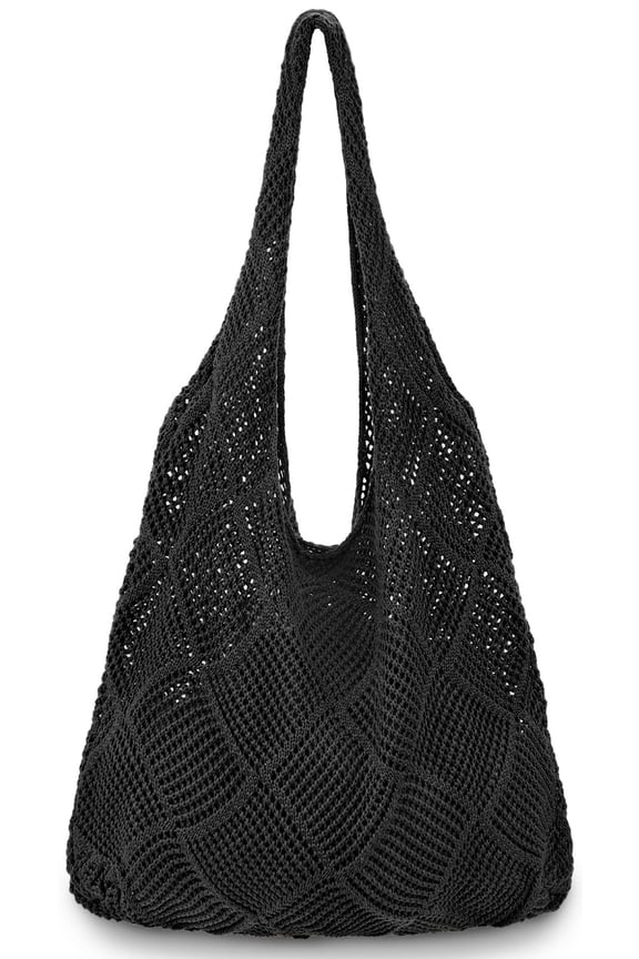 Bag Crochet Bags for Women Summer Mesh Beach Tote Bag Knit Hobo Bag Vacation Boho Tote Bag, Black
