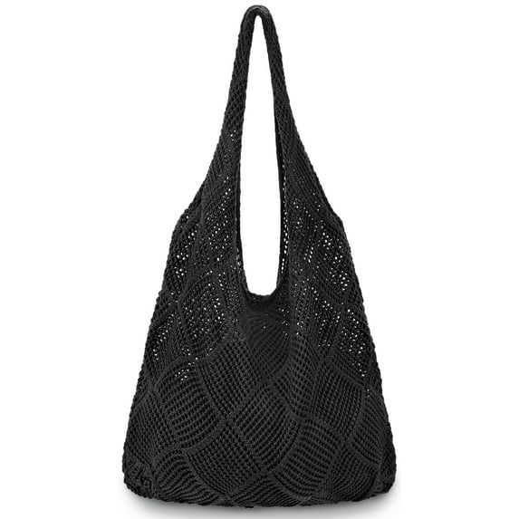 DAKIMOE Bag Crochet Bags for Women Summer Mesh Beach Tote Bag Knit Hobo Bag Vacation Boho Tote Bag, Black