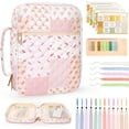 thumbnail image 1 of DAKIMOE Bible Cover Case for Women Bible Bag with Durable Handle Quilted Carrying Book Case Church Bag Bible Study Supplies Accessories Gift for Mother Lady Women, Pink Patched Flower, 1 of 7