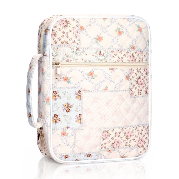 DAKIMOE Bible Cover Case for Women Large Bible Bag Organizer Quilted Carrying Book Case Church Bag Bible Study Supplies Accessories Gift for Mother Lady Women, Patched Flowers
