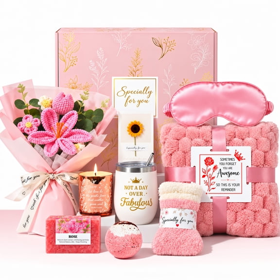 DAKIMOE Birthday Gifts for Women Gift Baskets Get Well Soon Thinking of You Sympathy Gift Set Unique Gifts for Christmas Women Mom Her Best Friend Sister Wife, Pink