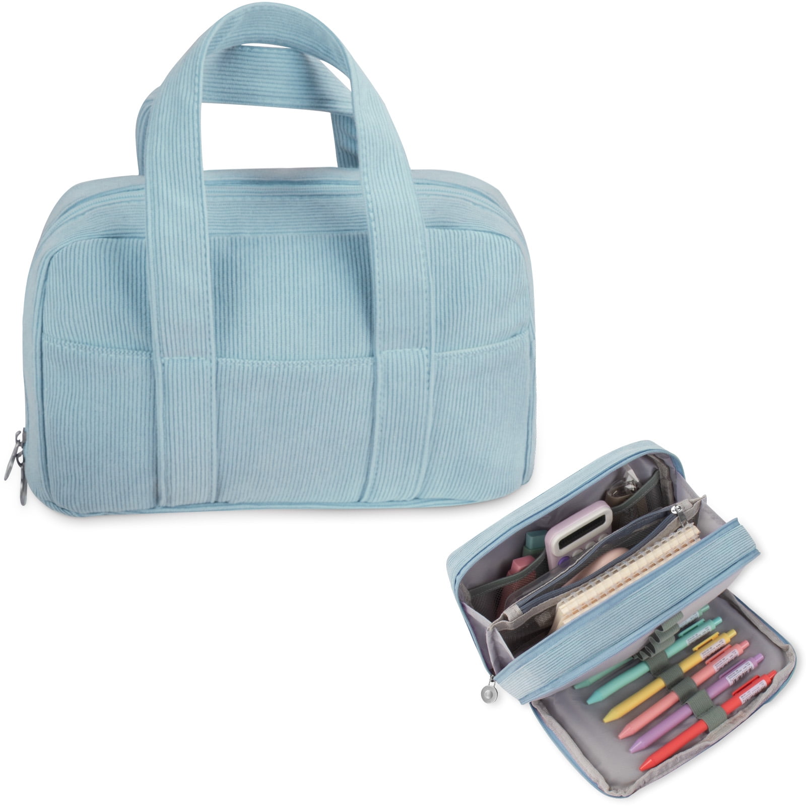 Walmart savings: DAKIMOE Large Capacity Pencil Case with 5-Compartment,Versatile Blue Stationery Bag Pencil Pouch for Students,Teens & Adults,Perfect as Makeup Bag