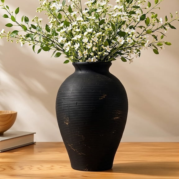 DAKIMOE Ceramic Flower Vase Home Decor Farmhouse 8.5" Table Vases Rustic Vintage Living Room Decor Kitchen Decor Bedroom Vases for Centerpieces House Book Shelf Office Coffee Desk Dining Fireplace