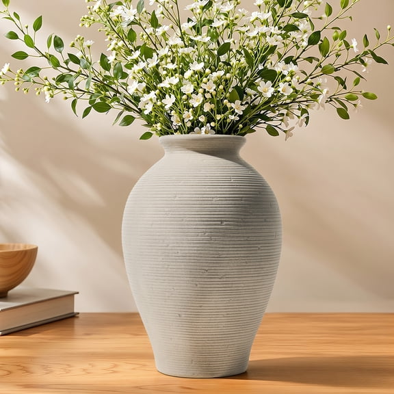 DAKIMOE Ceramic Flower Vase Home Decor Farmhouse 8.5" Table Vases Rustic Vintage Living Room Decor Kitchen Decor Bedroom Vases for Centerpieces House Book Shelf Office Coffee Desk Dining Fireplace