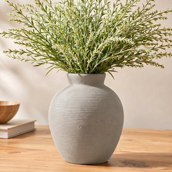 DAKIMOE Ceramic Flower Vase Home Decor Farmhouse 7.25" Table Vases Rustic Vintage Living Room Decor Kitchen Decor Bedroom Vases for Centerpieces House Book Shelf Office Coffee Desk Dining Fireplace