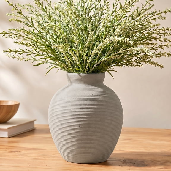 DAKIMOE Ceramic Flower Vase Home Decor Farmhouse 7.25" Table Vases Rustic Vintage Living Room Decor Kitchen Decor Bedroom Vases for Centerpieces House Book Shelf Office Coffee Desk Dining Fireplace