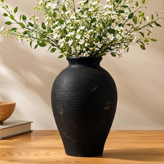 DAKIMOE Ceramic Flower Vase Home Decor Farmhouse 8.5" Table Vases Rustic Vintage Living Room Decor Kitchen Decor Bedroom Vases for Centerpieces House Book Shelf Office Coffee Desk Dining Fireplace