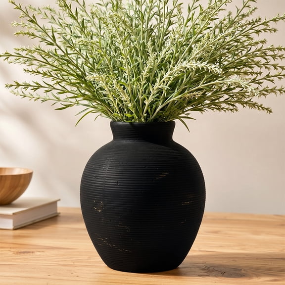 DAKIMOE Ceramic Flower Vase Home Decor Farmhouse 7.25" Table Vases Rustic Vintage Living Room Decor Kitchen Decor Bedroom Vases for Centerpieces House Book Shelf Office Coffee Desk Dining Fireplace