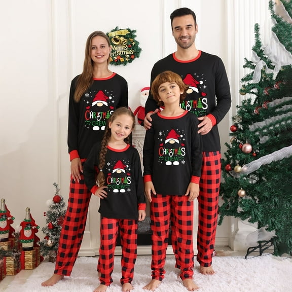 DAKIMOE Family Matching Christmas Pajamas Holiday Couple PJ Set Men and Women Kids Sleepwear Long Sleeve Xmas Jammies Print Tops and Pants,Black Red, Men,2XL