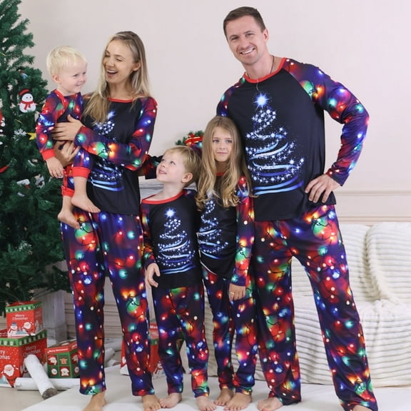 DAKIMOE Christmas Pajamas for Family Matching Sets Couples Xmas Pjs Matching Set Long Sleeve Top and Pants Loungewear Festive Holiday Nightwear Jammies Sleepwear For Adult Women Men Kids
