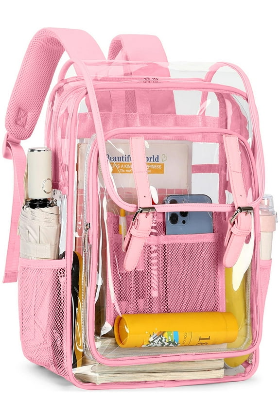 Clear Backpack Heavy Duty PVC Transparent Backpack Waterproof Large Clear Book Bag See Through Backpack for Teenager Women Men College Work Travel Stadium Approved